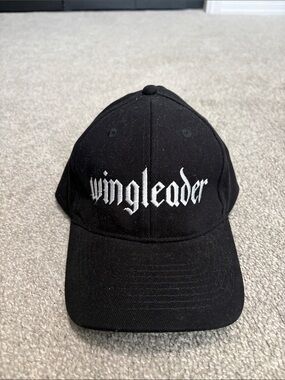 Wing Leader fourth wing Black Strapback Baseball Cap with White Interior Panels